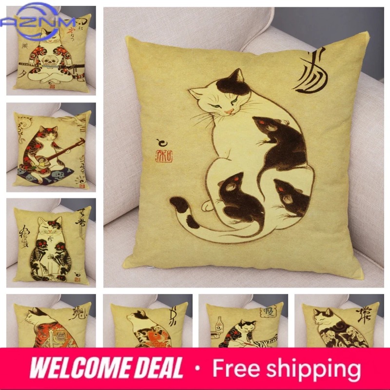 Vintage Japanese Samurai Cat T - огляд і ціна Japanese Home Textiles