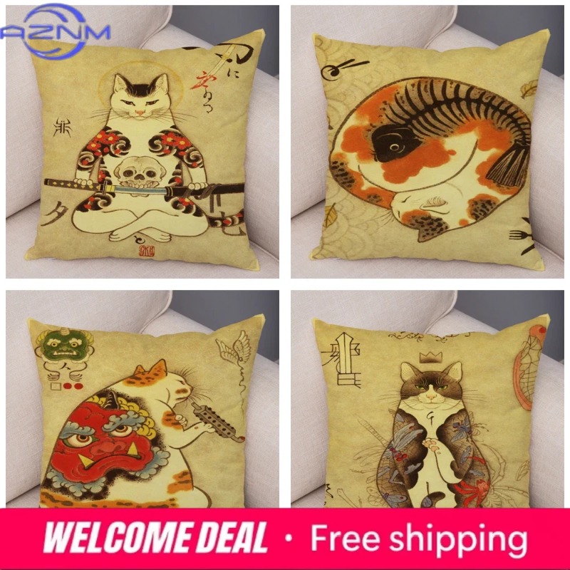 Vintage Japanese Samurai Cat T - огляд і ціна Japanese Home Textiles