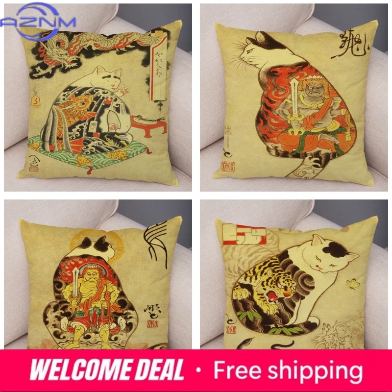 Vintage Japanese Samurai Cat T - огляд і ціна Japanese Home Textiles